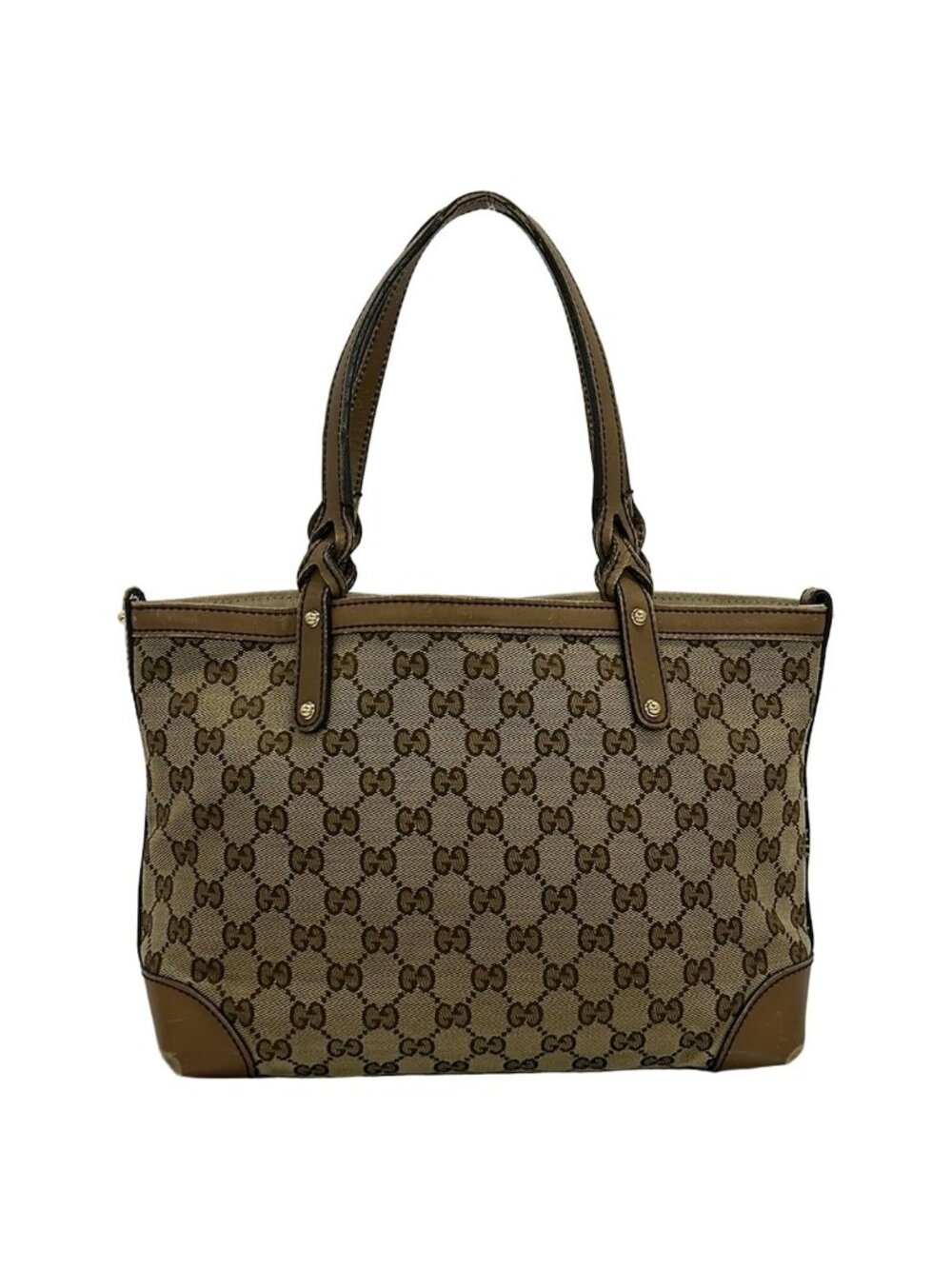 Gucci Tote Bag Craft GG Pattern Beige Dark Brown Leather